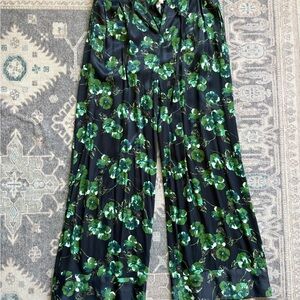 Elevenses Black and Green Floral Trousers